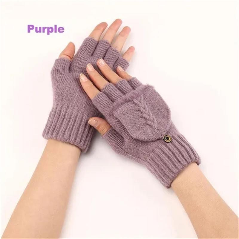 1 par de guantes de punto de lana cálidos para otoño e invierno para mujeres y niñas, guantes de medio dedo con tapa gruesa, manopla