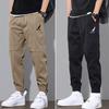 Mid-Rise Elastic Waistband Logo Print Pockets Men Pants Solid Color Casual Sweatpants Streetwear