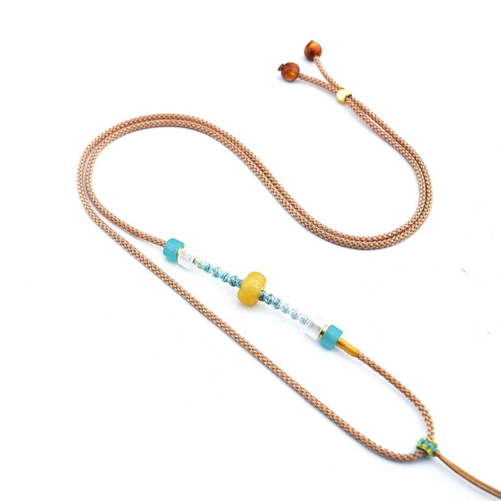 Hand-Woven Macrame Necklace with Aventurine Crystal and Pumpkin Jade Pendant