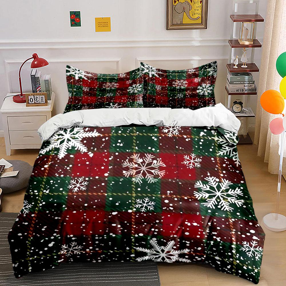 Plaid Snowflake Christmas Design Bedding Duvet Cover Set Duvet Cover Pillowcases (1*Duvet Cover 2*Pillowcases, Without Duvet Insert)