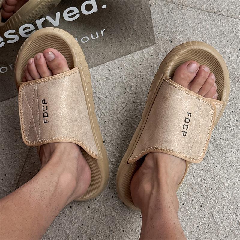 Men's One-word Drag Fashion Breathable Trend Platform Velcro Beach Shoes 371293 white-J