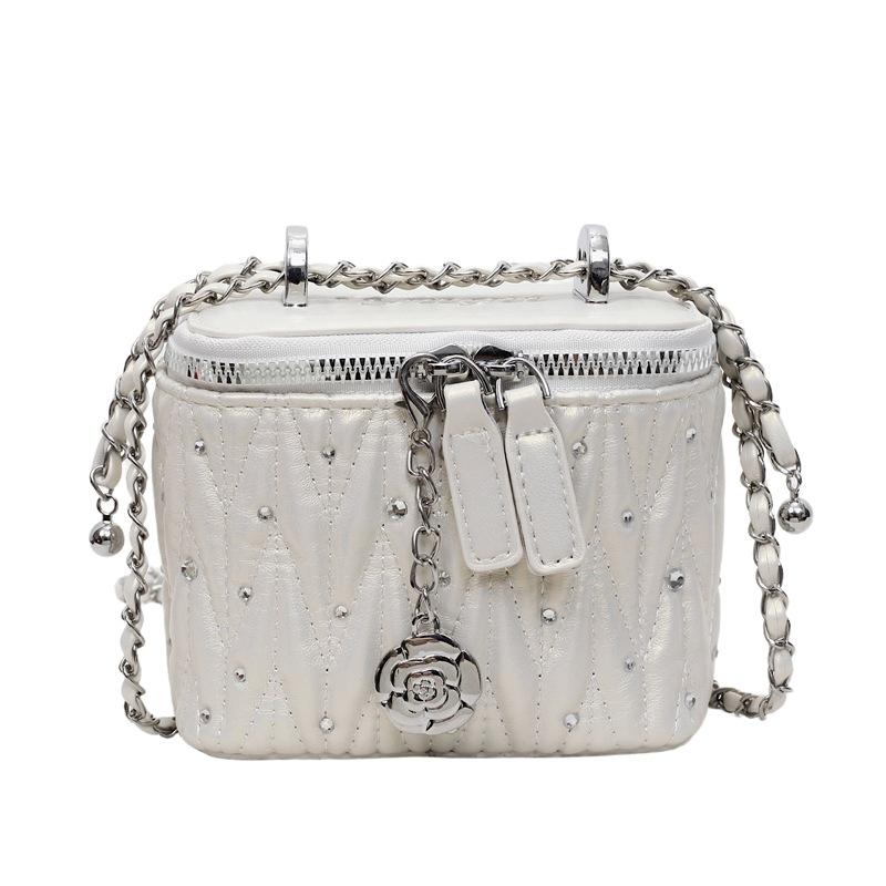 Niche Pleated Embroidery Thread Chain Square Box Bag New Trendy Fashion Versatile Small Square Bag Shoulder Messenger Bag