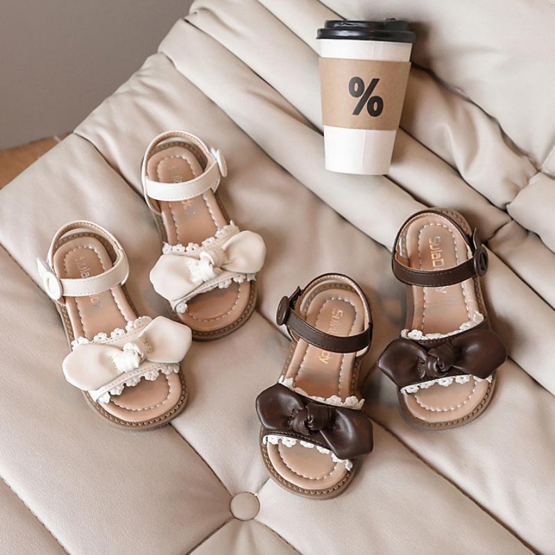 Nová holčička Sandál léto Sladké děti Věcná princezna motýlek ploché sandály Módní sandály s otevřenou špičkou pro děti s měkkým dnem