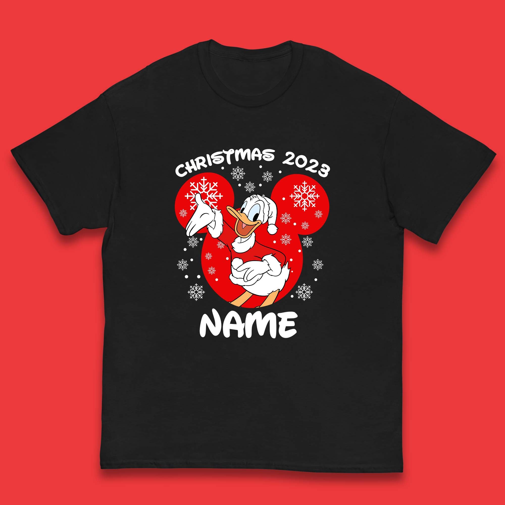 Personalised Christmas 2023 Your Name Santa Donald Duck And Daisy Duck Xmas Disney Mickey And Friends Kids T Shirt 100