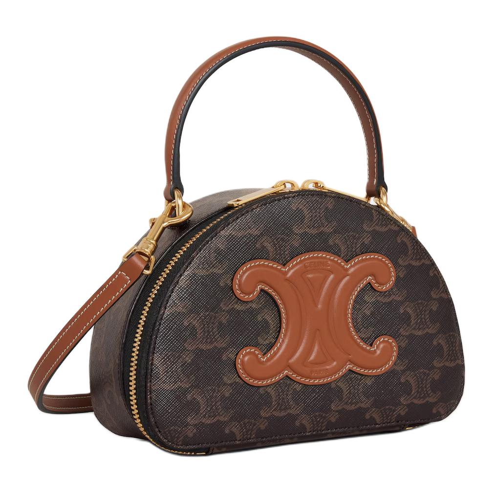 Celine Triomphe Monogram Canvas Zipper Half-Moon Shoulder Bag Women bags Brown 10K642ECM-04LU