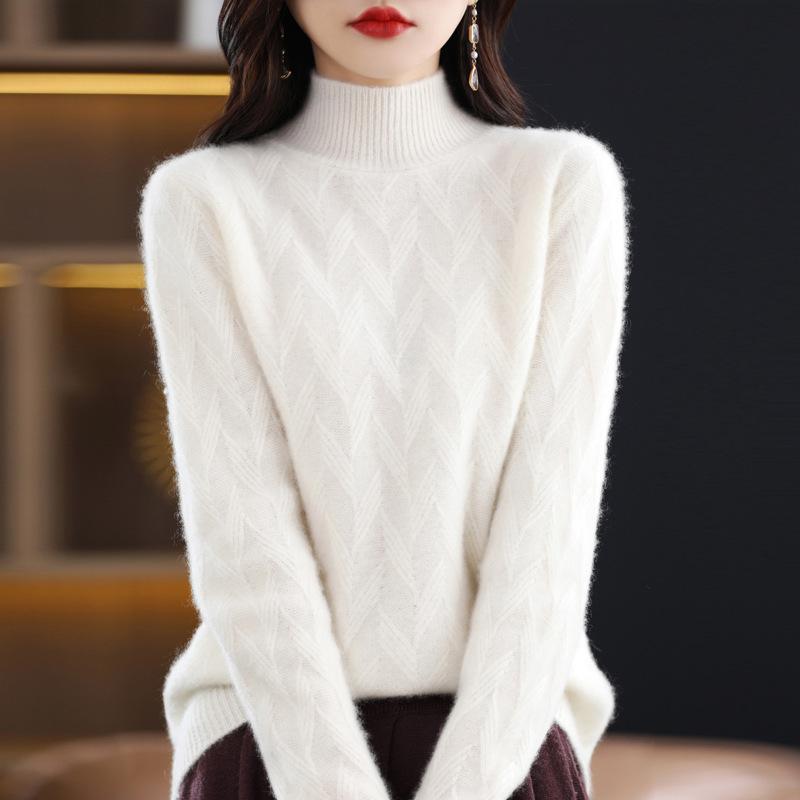 New Style of Wool Sweater, Semi-high Neck Thickened Warm Knitted Base Layer Sweater for Women