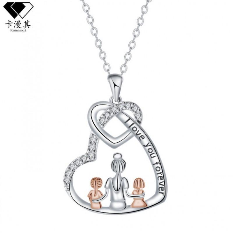 Womens Sweet Heart Pendant Necklace In Tone Copper Chain Cross Link Style Daily Wear Silver