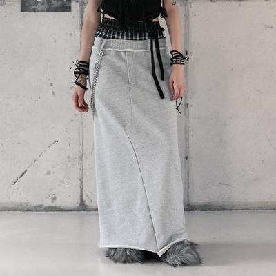 Lara Fox Back Slit Long Sweat Skirt Grey Br4Cs002