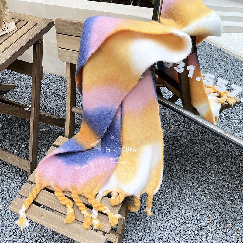 

Контрастный цвет кисточки шарф женский нишевый дизайн осень и зима новый высококачественный платок универсальный утолщенный шарф жёлтый