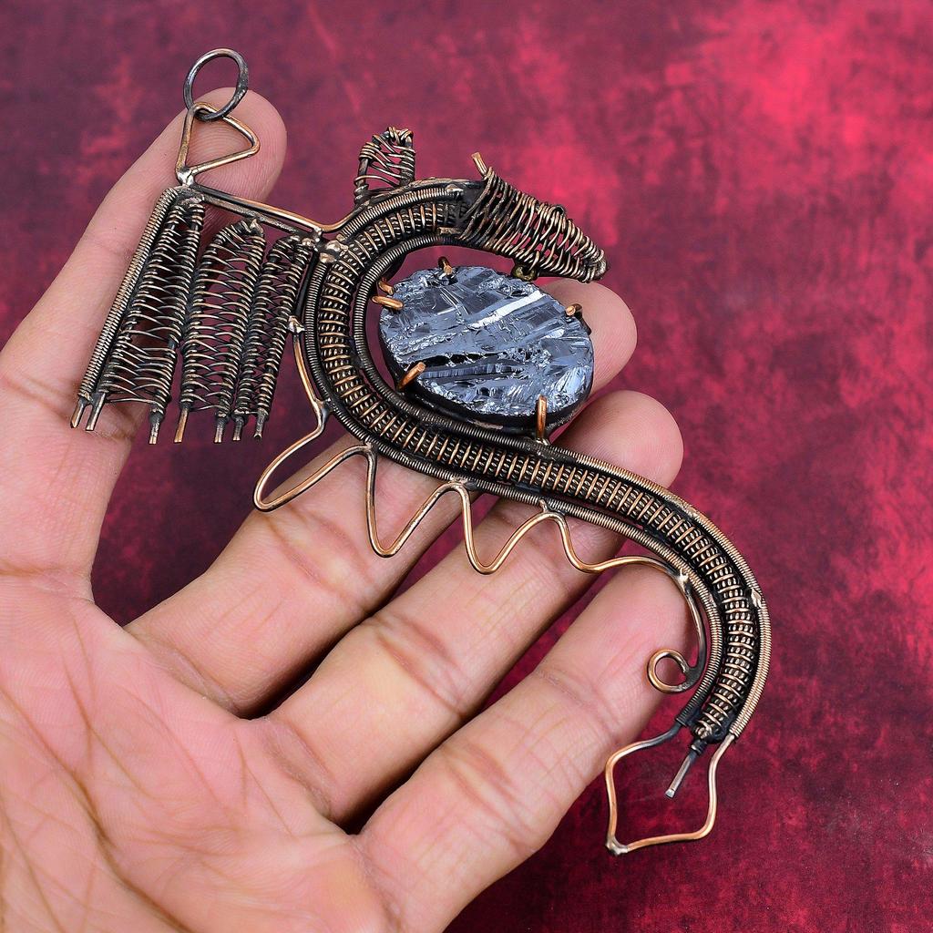 Shungite Rough Pendant Copper Wire Wrapped Handmade Pendant Gemstone Pendant Copper Jewelry Dragon Pendant Gifts for Her Birthstone Jewelry