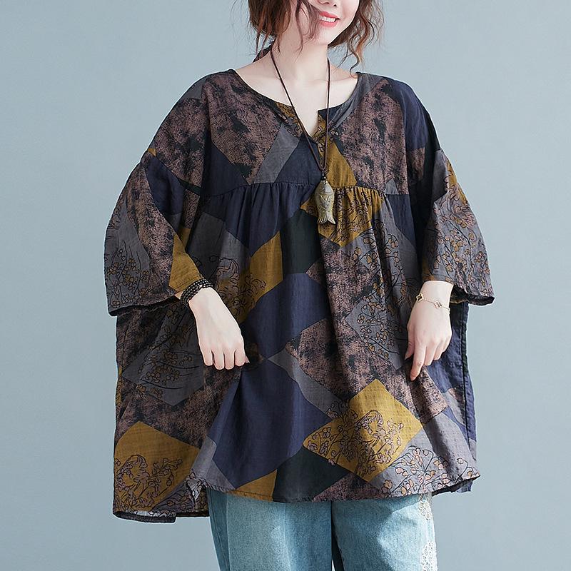 

2025 Ранняя Осень Базовая Хлопково-Льняная Футболка Бэбидол Большого Размера - Короткий Рукав, Свободный Крой, Приталенный Силуэт для Женщин Plus Size Free Size