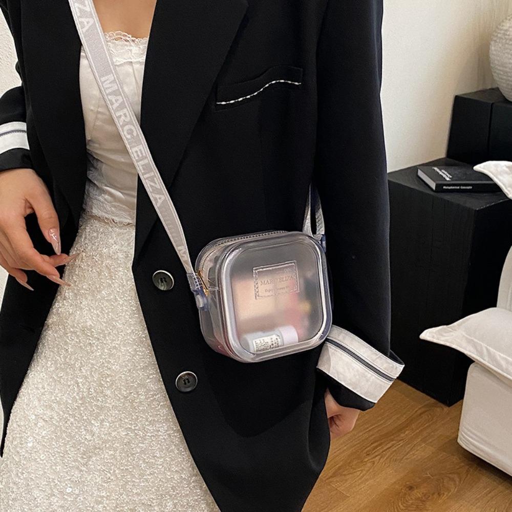 New PVC Messenger Bag Transparent Solid Color Crossbody Bag Waterproof Jelly Shoulder Bag Girls Lipstick Key Storage Bag