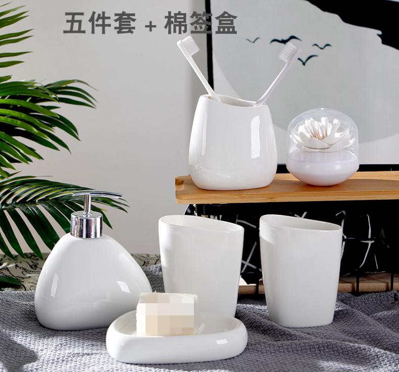 White Marble Texture Bathroom Supplies Toothpaste Dispenser Toothbrush Holder Cotton Swab Box Bathroom Decoration Accessories