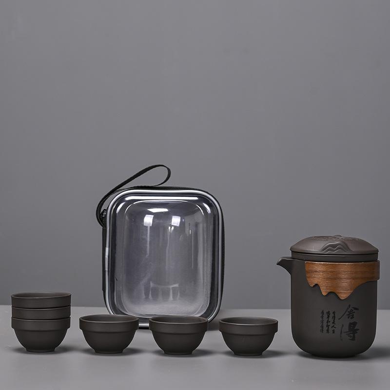 

Дорожный чайный набор чашка Куайкэ один чайник шесть чашек чайник чайная чашка портативный простой чайный набор кунг-фу уличный заварочный чайник