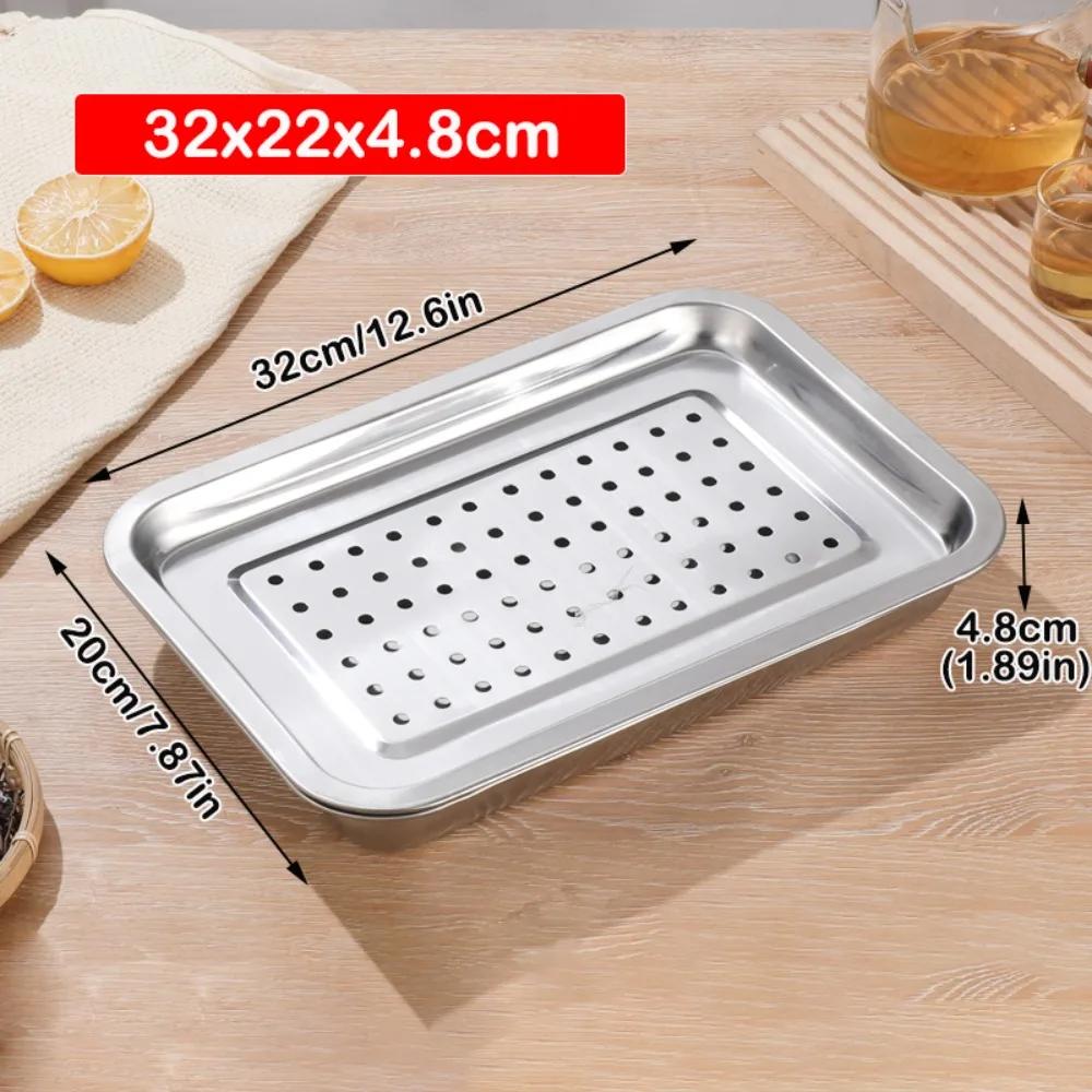 New Stainless Steel Tea Tray Rectangle Japanese Style Serving Plate Drainage Water Tray Teahouse Restaurant