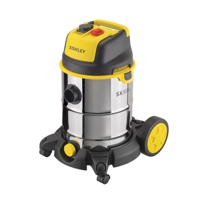Aspirateur Eau et Poussière sur Chariot - Stanley - Cuve Inox 50L - 1600W - Avec Prise Électroportatif