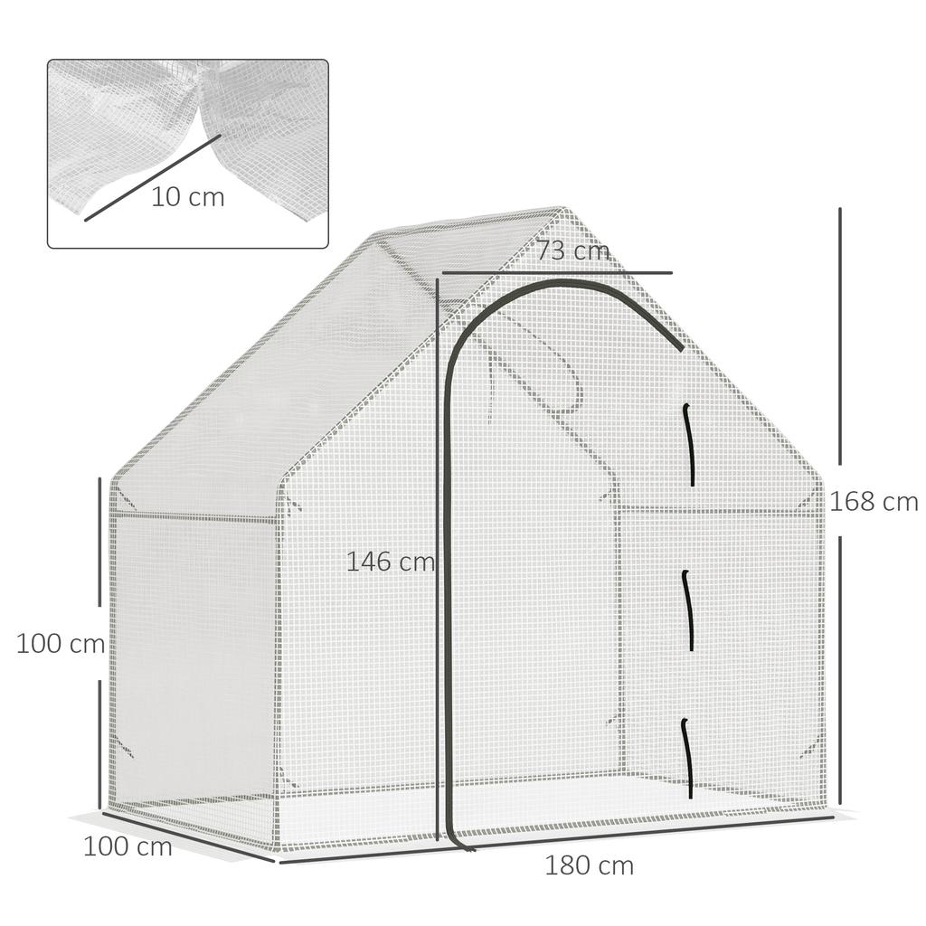 Greenhouse, Walk-In, 1.80 x 1.00 x 1.68 m, Foil Greenhouse, Sturdy Tarp, White