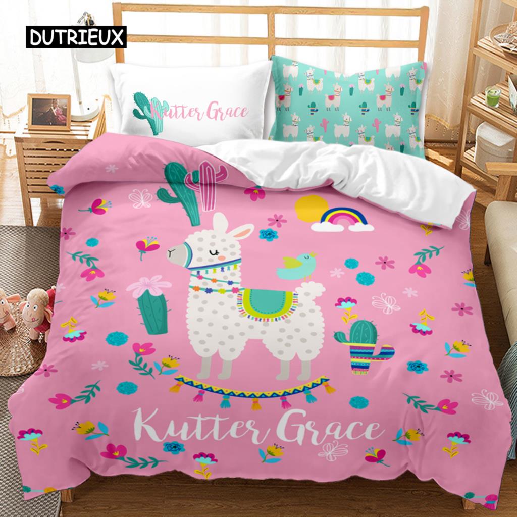 Alpaka Bettbezug Kinder Mädchen Alpaka mit Kopfhörern Bettbezug Cartoon Alpaka Polyester Bettdeckenbezug Doppel Queen King Size