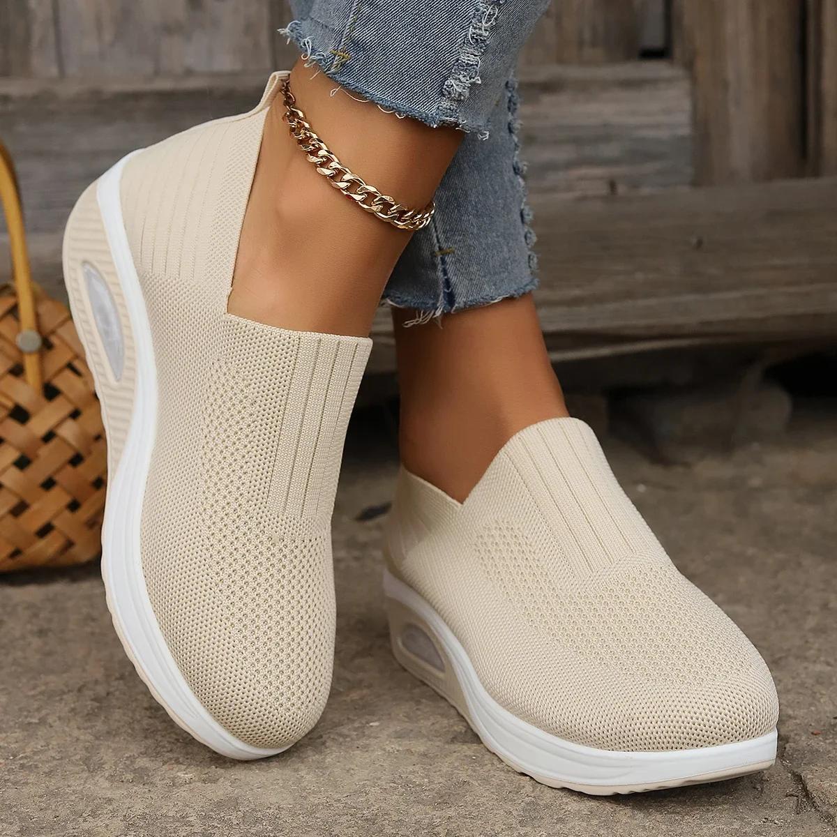 

Women S Mesh Breathable Casual Sneakers Knitting Slip On Platform Sports Shoes For Women Comfortable Air Cushion Walking Shoes 35