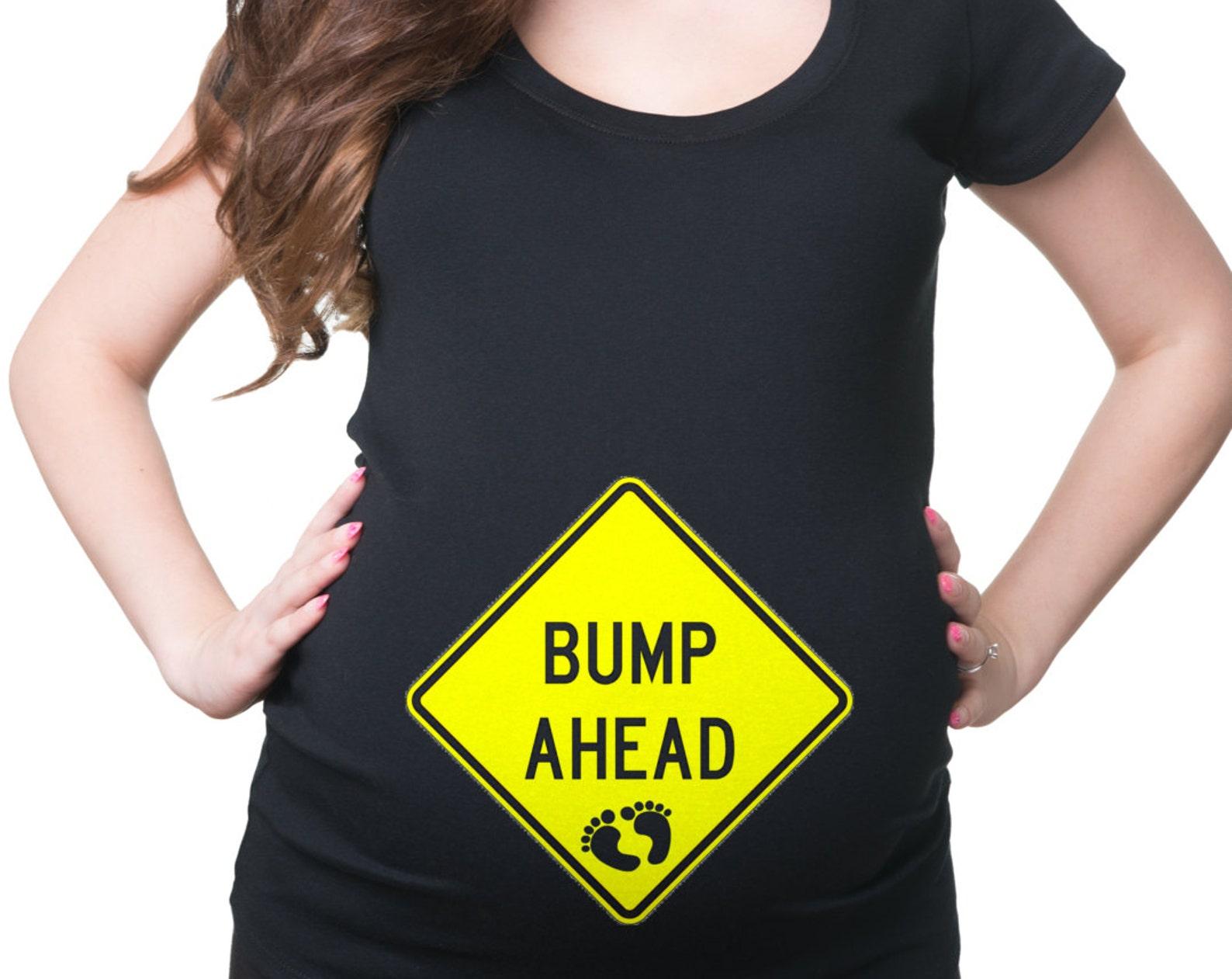 Maternity T-Shirt Funny Pregnancy Top Bump Ahead Tee Shirt Birth Announcement Baby Announcement 3XL