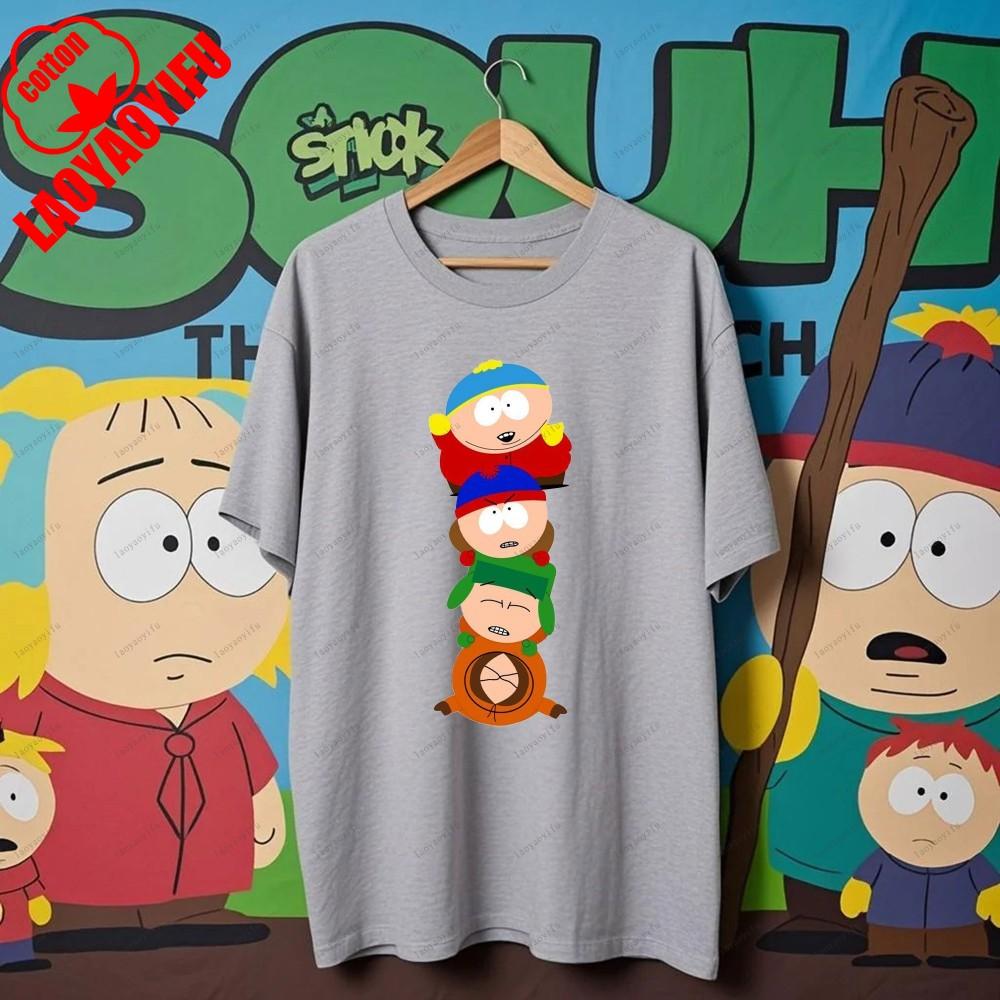 South Parks kleiner fetter Junge Cartman Süßes Cartoon Gedrucktes T-Shirt Shirt Humorvolle Streetwear Unisex Sommer Rundhals Kurzärmlig