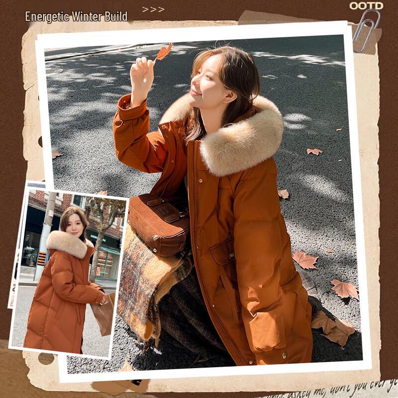 Yalu Women's Hooded Long Duck Down Jacket with Large Fur Collar