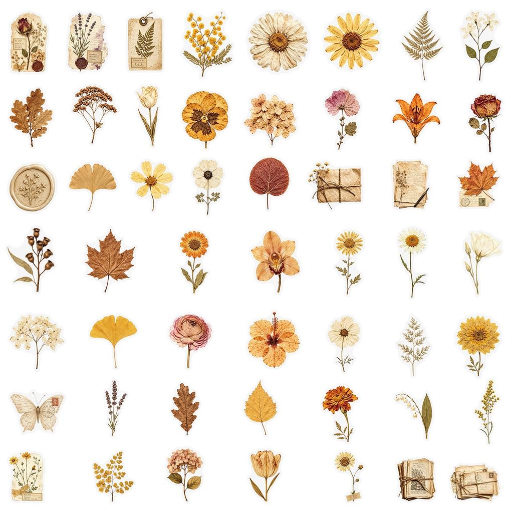 50Pcs/Set Wabi-sabi. Retro Flowers & Leaves Series 06 PET Stickers Waterproof DIY Fashion Doodle Decals Stickers