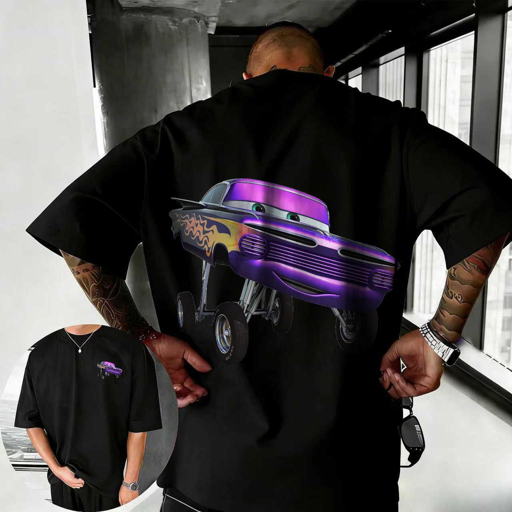 202526 Summer Disney Cars Lightning McQueen Cartoon Pattern 100 Cotton Printed Tshirt Comfortable Breathable Mens Clothing