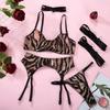 Zebra Pattern Mesh Lingerie - Sexy Three-Piece Set Available Now