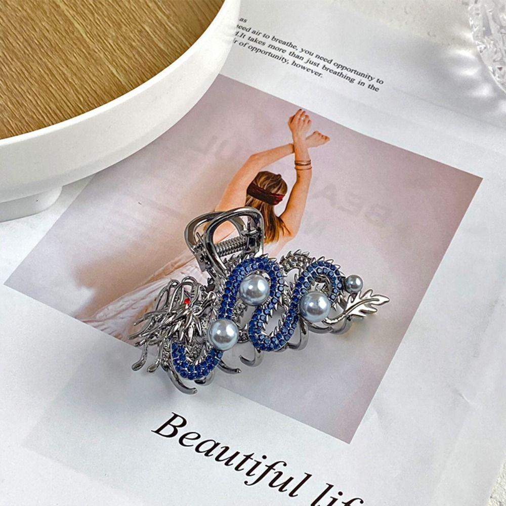 New Year Headwear Zodiac Dragon Hair Claw Pearl Rhinestone Shark Clip Animal Hair Clip Female