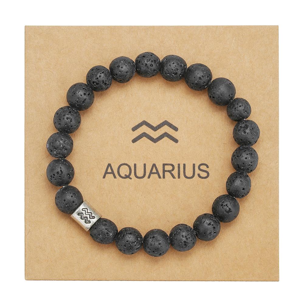 12 Constellations Natural Stone Bracelet Set Vintage Alloy Accessory Lava Stone Beaded Bracelet 4