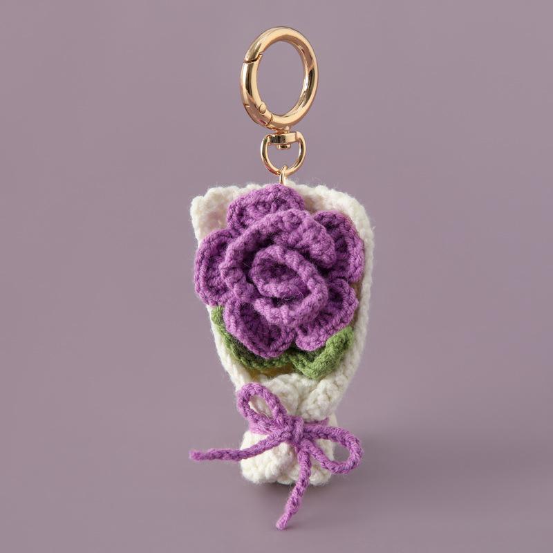 Crocheted Bouquet Handheld Flower Design Chic Bag Pendant Handmade Multiple Colors Gift Accessories 6 Colors
