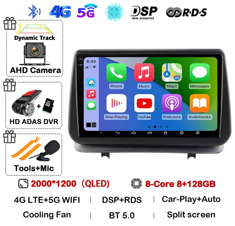 Android 14 Auto Carplay For Renault Clio 3 CLIO 3 2005-2014 WIFI+4G Car Radio Navigation GPS Stereo Video Player 360 Camera DSP