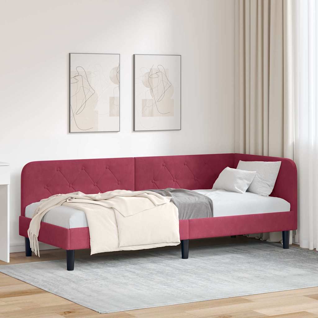 L Shaped Bed Frame In Burgundy 31.5 X 78.7 (80 X 200 Cm) Velvet