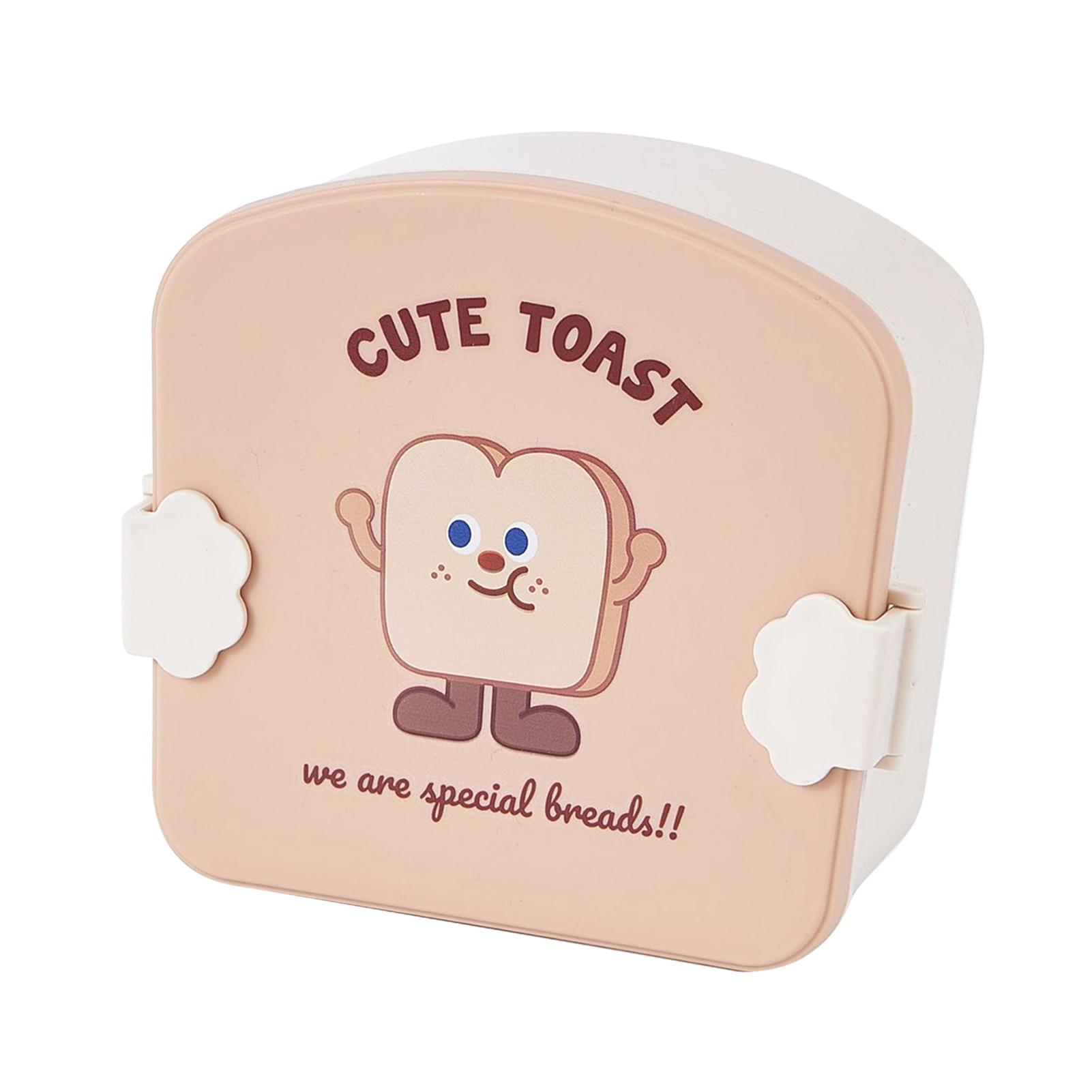Children Bento Box Cartoon Look Divider Food Container School Portable Lunch Storage Box Khaki Toast Pattern Lid 790₽
