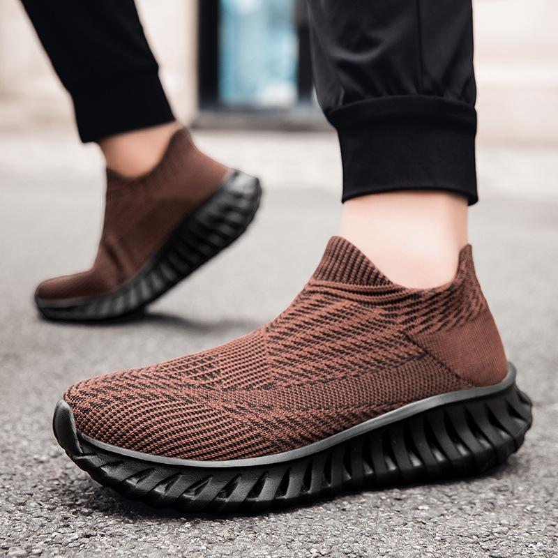 Large Size 46 New One-pedal Socks Shoes, Lightweight Shock-absorbing and Versatile Couple Casual Shoes, Breathable Fly-woven Single Shoes