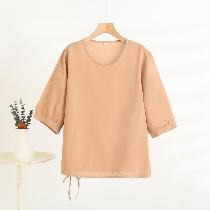 Mid-sleeved T-shirt, Sweet Floral Print, Stylish Drawstring Top, Summer Thin Plus-size Pullover