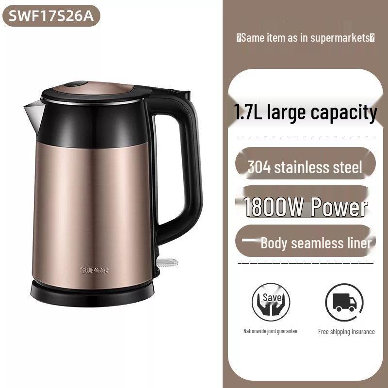 Supor 1.7L Electric Kettle, Large Capacity, High Power, Seamless Stainless Steel 304 Interior