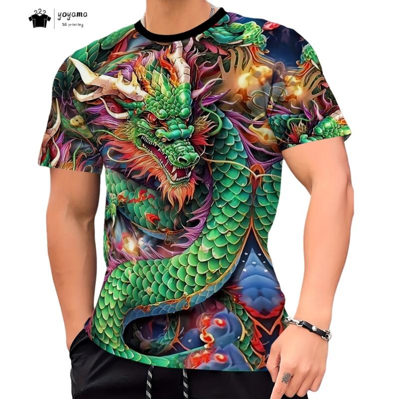 Herren T-Shirts Drachenmuster Kurzarm Tee Mode Straße Rundhals Oberteil Trend Tier 3D-Druck Locker Vielseitig Herrenbekleidung