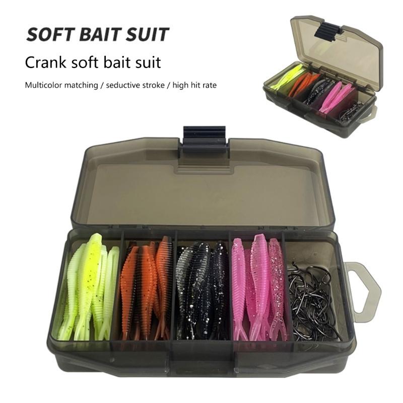 61Pcs Ribbon Fork Tail Fishes Baits Freshwater Saltwater Soft Lures Swimbaits