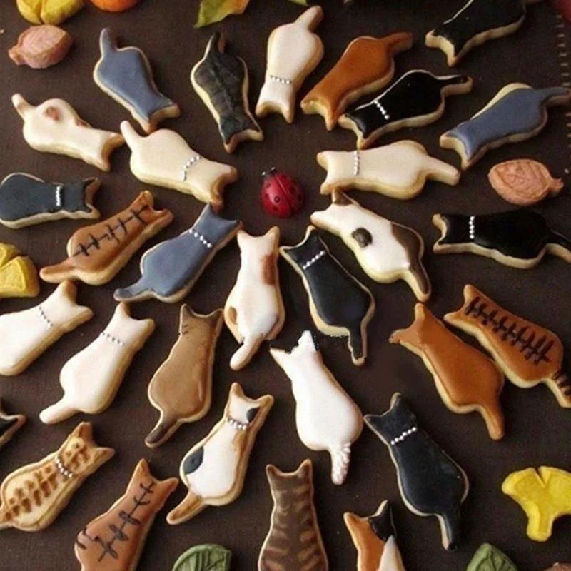 4PCS Stainless Steel Cookie Cutter Cat Shadow Cake Biscuts Cutter Fondant DIY Mold(size Random)