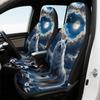 2pcs Mystic White Wolf Night Forest Moon Car Seat Covers - Fit For All Vehicles, All-Season With Wolf & Moon Night Forest Design