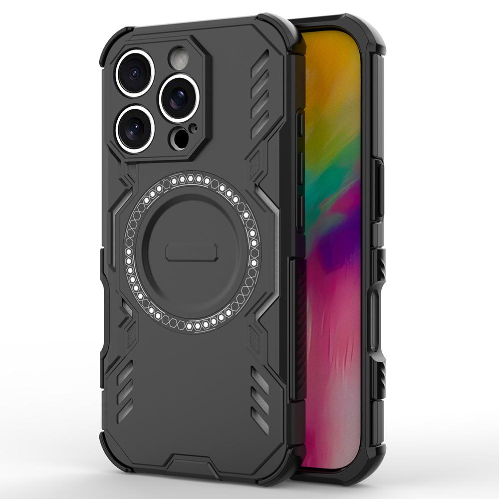 For iPhone 16 Pro Magnetic Case Butterfly Armor Hollow Heat Dissipation PC+TPU Phone Cover