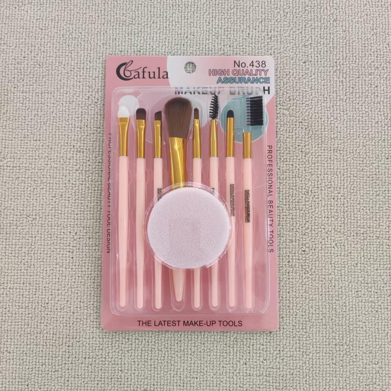 Set of 8 Makeup Brushes with Puff, Smudge Brush, Eyeshadow Brush Stick, Eyebrow Brush, Eyebrow Comb, Grooming Brush, Makeup Tool. розовый