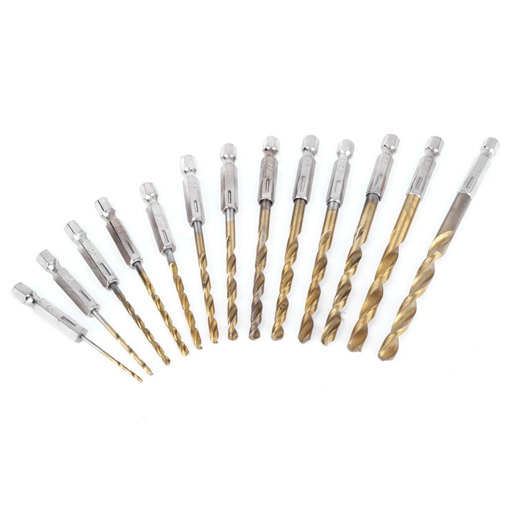 13pcs Titanium Coated Drill Bit Set High Speed Steel Titanium Coated Drill Bits Wood Drilling
