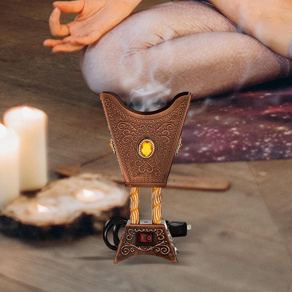 Electric Censer EU Adapter Iron Incense Holder for Meditation Office Bedroom Red Copper