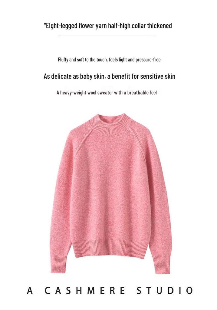 Women's Marled Yarn Pure Wool Long Sleeve Sweater, Half-High Neck Pullover for Autumn/Winter