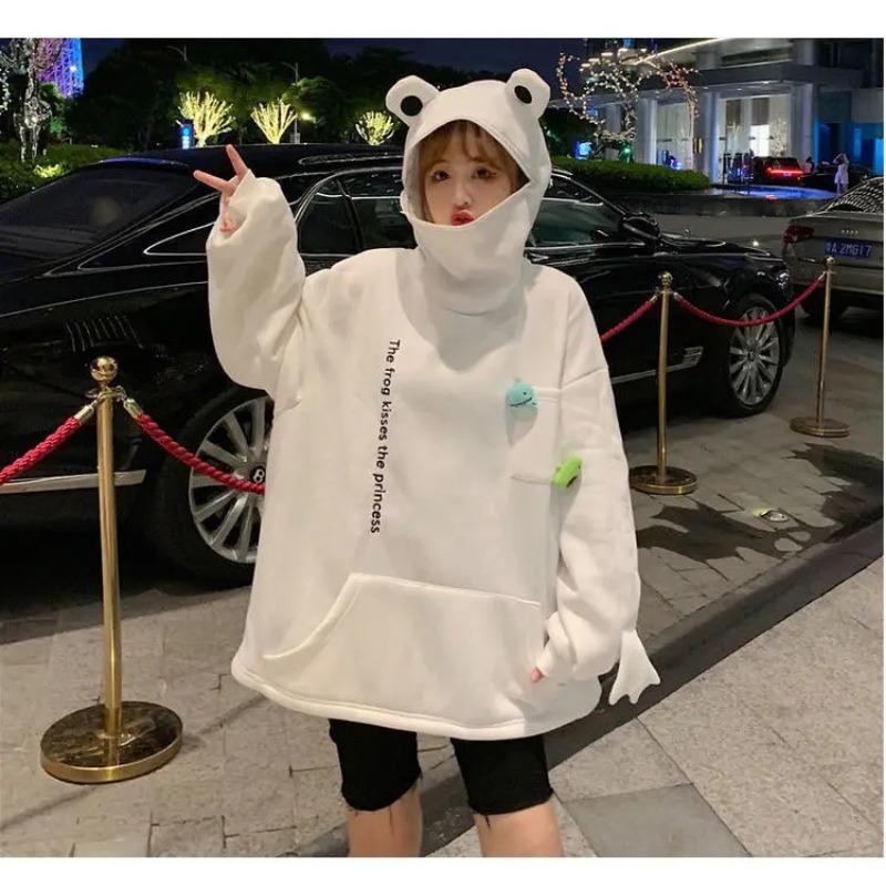 

Осень-зима унисекс мультяшная лягушка флисовые толстовки Loverly молния свободная теплая толстовка с длинным рукавом Harajuku куртки с капюшоном XXL белый