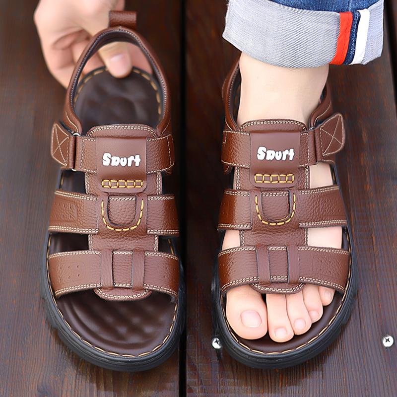 Summer Breathable Cool Outdoors Non-slip Men Genuine Leather Sandals Trend Adult Soft Sole Shoes Comfort Lightweight Roman Shoes