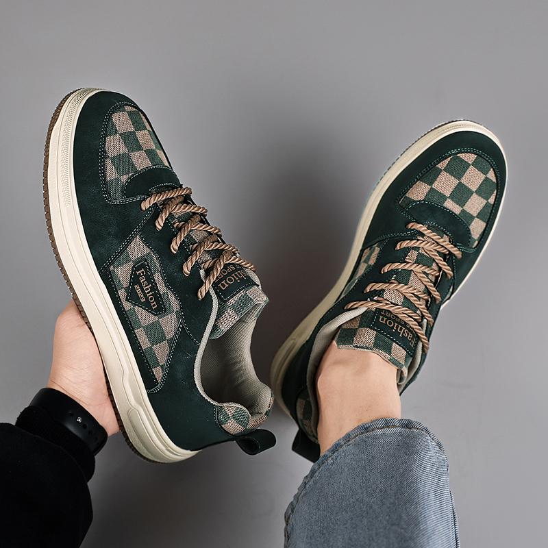 Men’s Black Green Checked Sports Shoes Casual Skateboard Shoes Students Walking Running Sneakers Shoes Over Sized 46 47 48